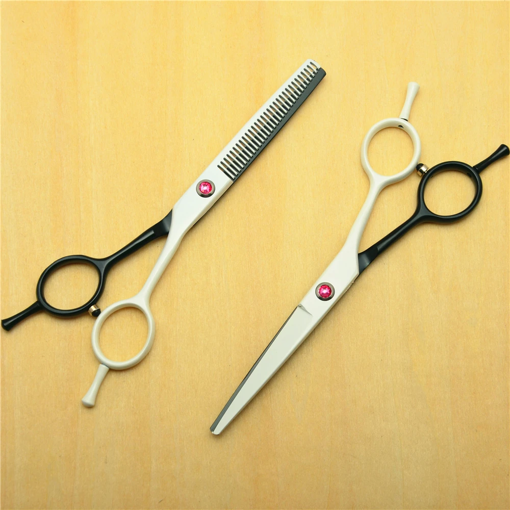 

2Pcs 1012C 5.5'' 16cm Customized Logo White Hairdressing Scissors 440C Cutting Thinning Shears Professional Human Hair Scissors