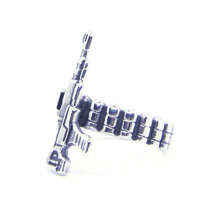 1pc Dropship New Design Bullets Gun Ring 316L Stainless Steel Fashion Punk Style Machine Gun Cool Ring