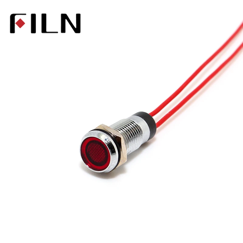 FILM 8mm Panel rot gelb blau grün weiß 12V 110V 24V 220V LED Metall Pilotlampe mit 20cm Kabel