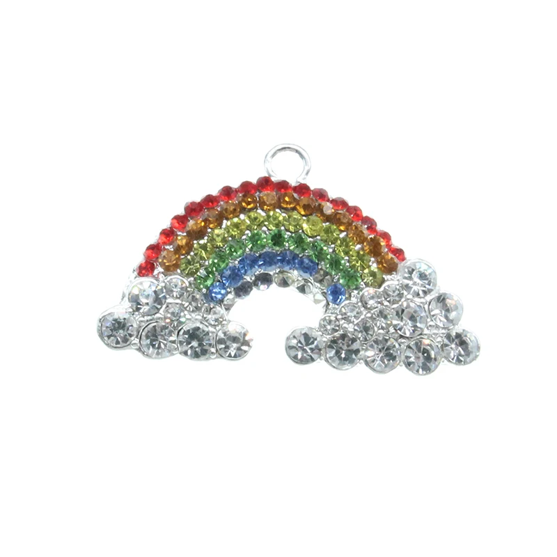 

100 pcs/lot free shipping Wholesale Fashion Colorful Rhinestones Rainbow Gold Plated Charm Pendant