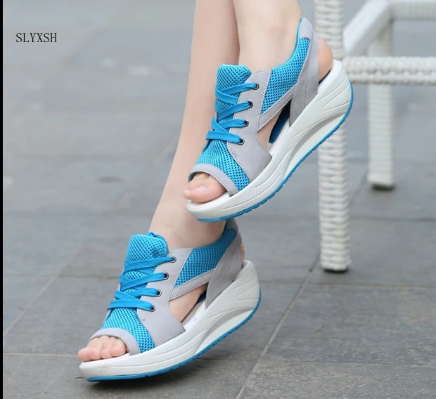 Women Wedges Sandals Mesh Casual Summer Shoes Peep Toe Swing Platform Sandals plataformas mujer sandalias Ladies Shoes