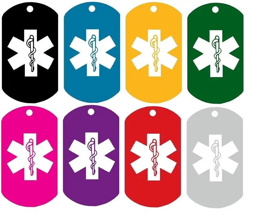 

medical dog tag cheap red color dog tag with medical LOGO high quality custom metal laser medical dog tag