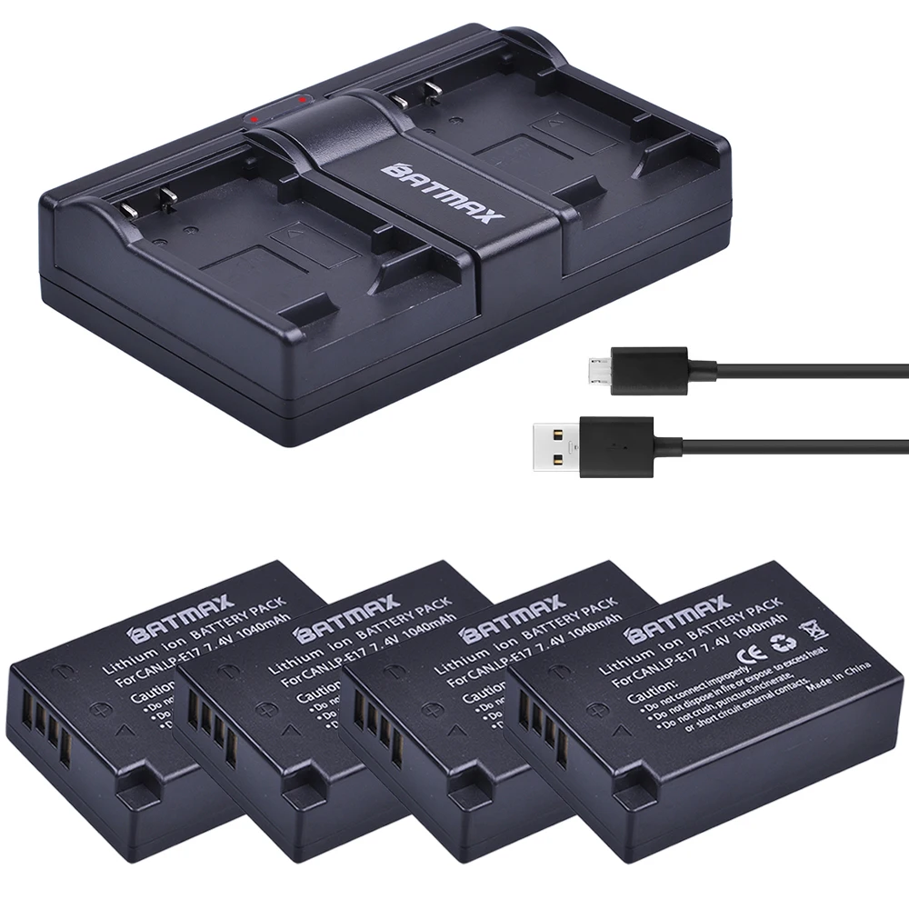 Batmax 4X LP-E17 LPE17 LP E17 Battery + USB Dual Charger for Canon EOS M3 M5 M6 Rebel T6i T6s T7i 750D 760D 8000D 77D Kiss X8i