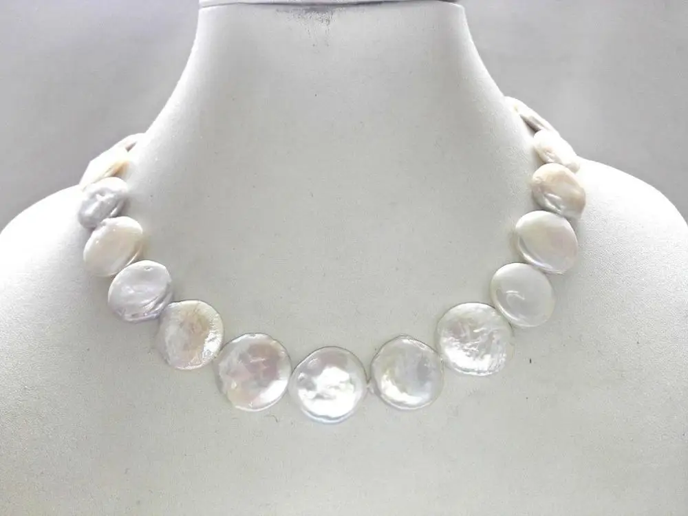 

Genuine cultured natural Keshi coin freshwater pearl necklace white 3-14mm 17" HOT sell