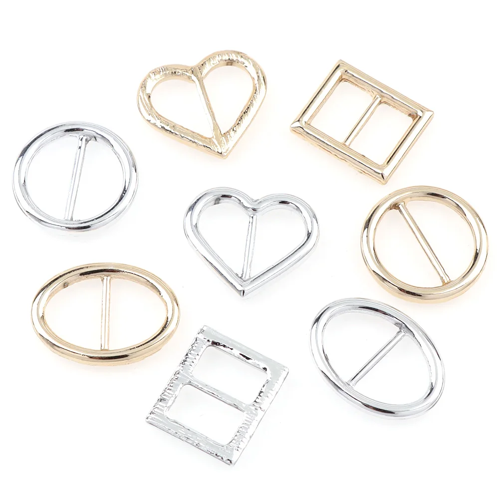 10pc Metal Gold Sliver Color Heart Round Curved Tri Glide Slider Adjust Buckles Wider Style Backpack Strap Webbing Outdoor Bag P