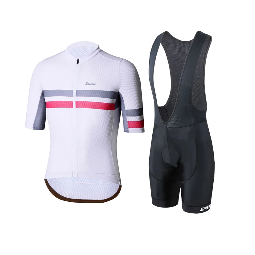 SPEXCEL lekka koszulka kolarska z krótkim rękawem mesh fabirc race fit zestaw rowerowy letnie szybkie suche koszulki rowerowe i spodenki na szelkach