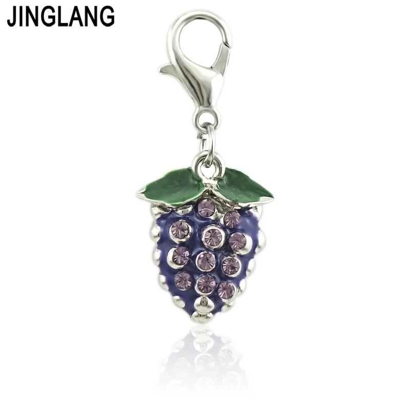 JINGLANG Mixed Lobster Clasp Strawberry/Grape/Cherry/Charms With Fruit Pendants DIY Charms For Jewelry Making Accessories 12pcs