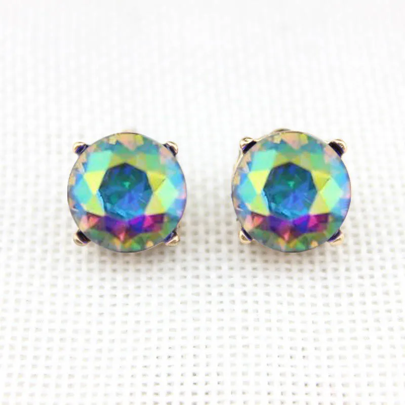 ZWPON Fashion Gold AB Blue Glass Crystal Button Earrings for Women Brand Jewelry Dot Earrings Wholesale