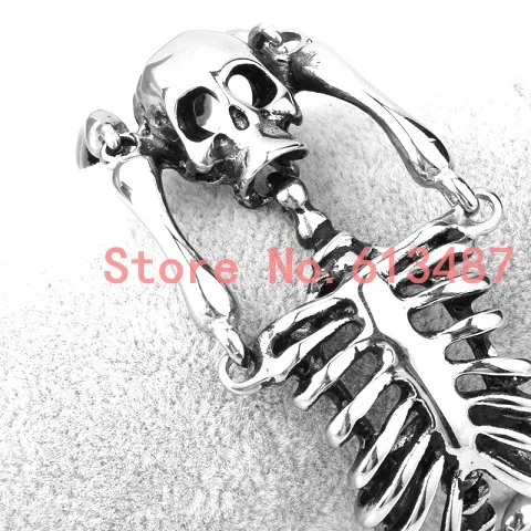 European Halloween Bracelet Punk Skull Skeleton Bracelet For Men Silver Color Stainless Steel Heavy Bangle Cool Jewelry