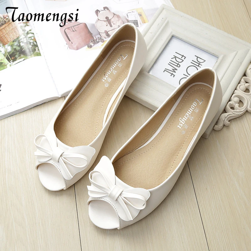 Taomengsi Ladies Sandals 2023 New Style Flat Bottom Fish Mouth Bow Knot Comfortable Anti Slip Soft Sole Shoes Shoes Tide