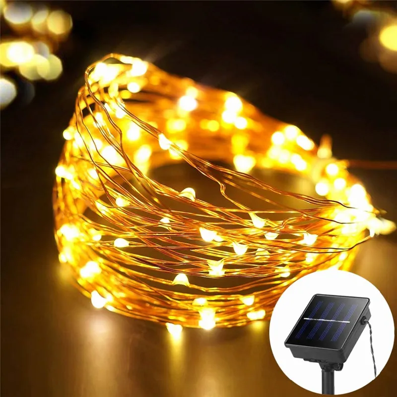 

50/100/200 led solar LED Light Waterproof LED Copper Wire String Holiday Outdoor led strip Christmas Party Wedding Decoration