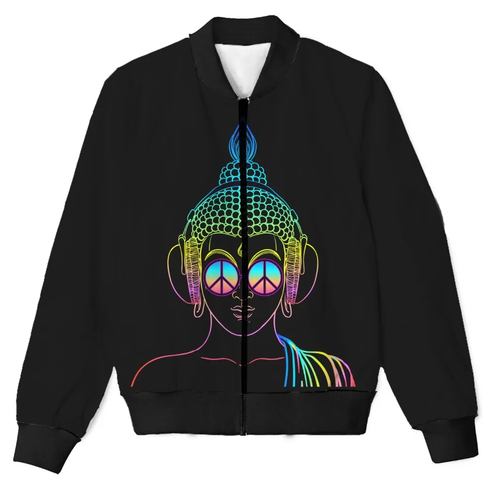 REAL American SIZE Peace Trippy Buddha Hippie High Quality Custom Made Sublimation print Zipper Up Jacket