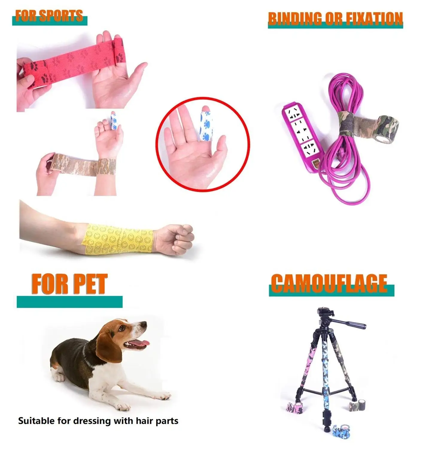 9 Pieces Vet Wrap Self Adhesive Pet Tape 1or 2 Inches Non-Woven Wrap Bandage Cohesive Bandage Wrist Ankle Spraining and Swelling