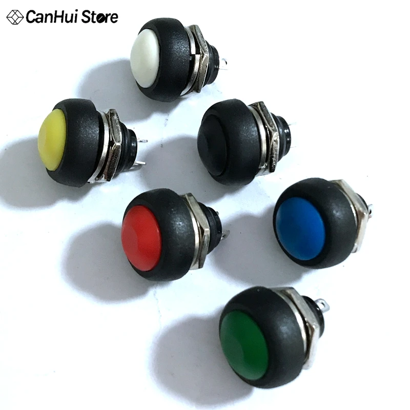 12mm PBS-33B Waterproof Momentary ON OFF Push Button Swithch Mini Round Switch PBS33B PBS 33B 6 Color Each 1pcs Black White Blue