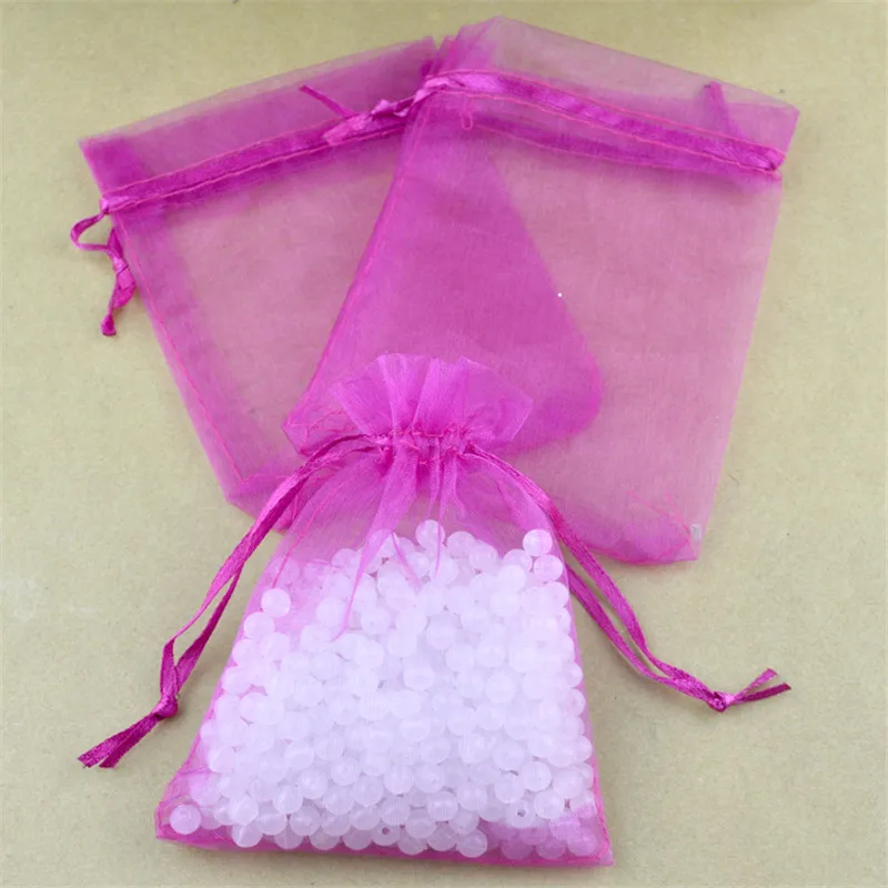 Wholesale 1000pcs/lot 9x12cm Hot Pink Organza Bags Small Wedding Favors Jewelry Gifts Packaging Bags Organza Drawstring Gift Bag