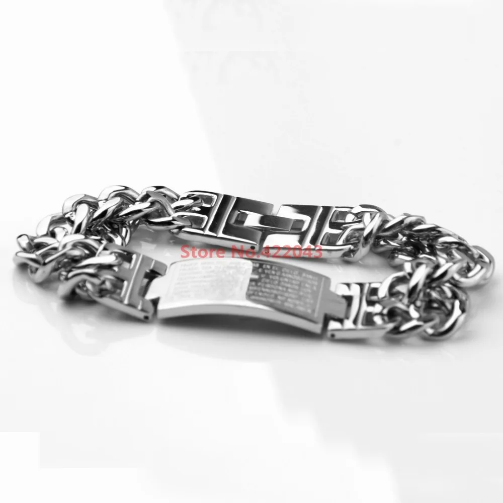 Charming Mens Bible Cross ID Bracelet 316L Stainless Steel Silver color Polishing Bracelet For Men Wholesale 8.85\