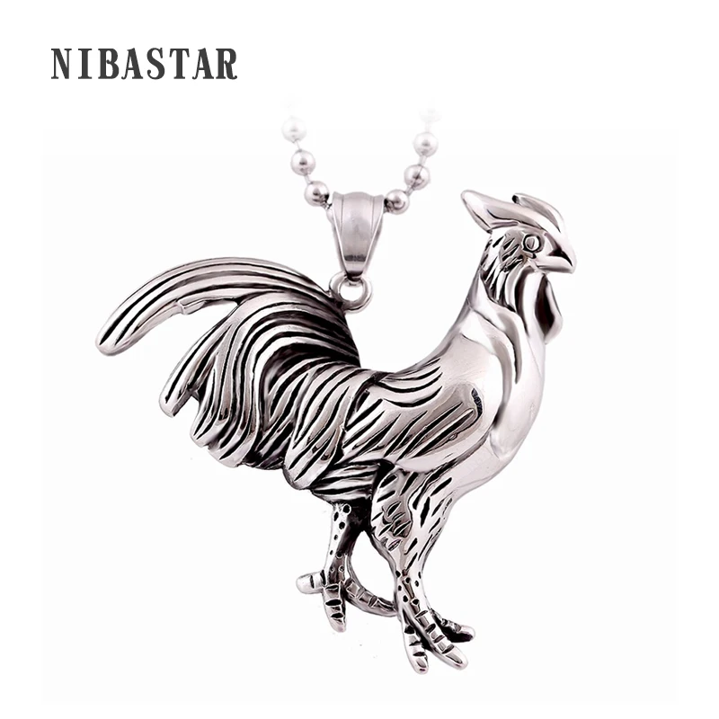 316L Stainless Steel Zodiac Cock Shape Pendant & Necklace  With Steel Ball Chain Necklace Funny Walking Chicken Necklace