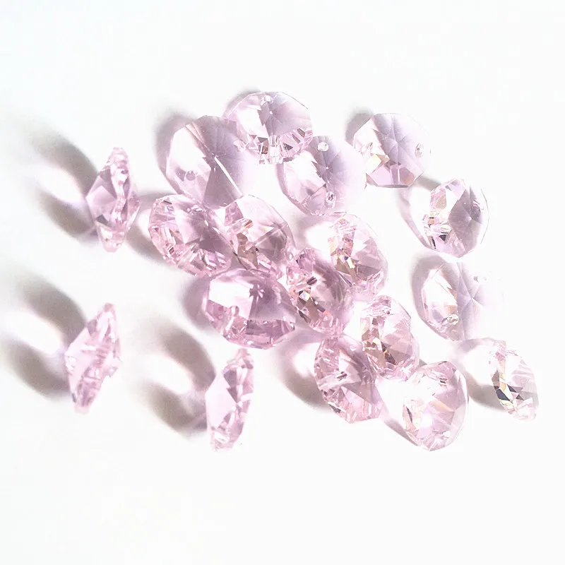 Hot Selling 500Pcs/lot 14MM Pink Octagonal Crystal Chandelier Bead DIY Romantic Window Curtain Accessories Glass Chandelier Part