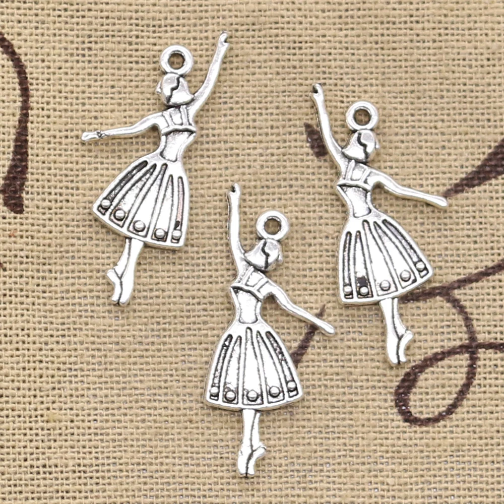 15pcs Charms Ballet Dancer Girl 32x13mm Antique Pendant fit,Vintage Tibetan Silver color,DIY For Handmade Jewelry