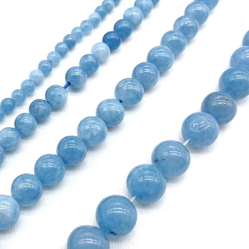 Natural Stone Beads Blue Aquamarin Angelite Round Beaded beads 4 6 8 10 12mm Fit DIY Beads For Jewelry Making Bracelet Woman