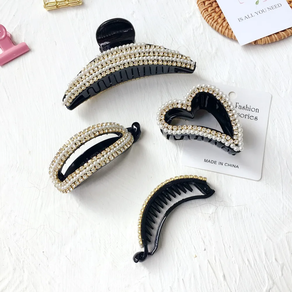 

Luxury Pearls Hairpins Hair Ornaments Trendy Hair Clip Shiny Rhinestone Crab Hair Claws For Women Girl Accessories Headwear