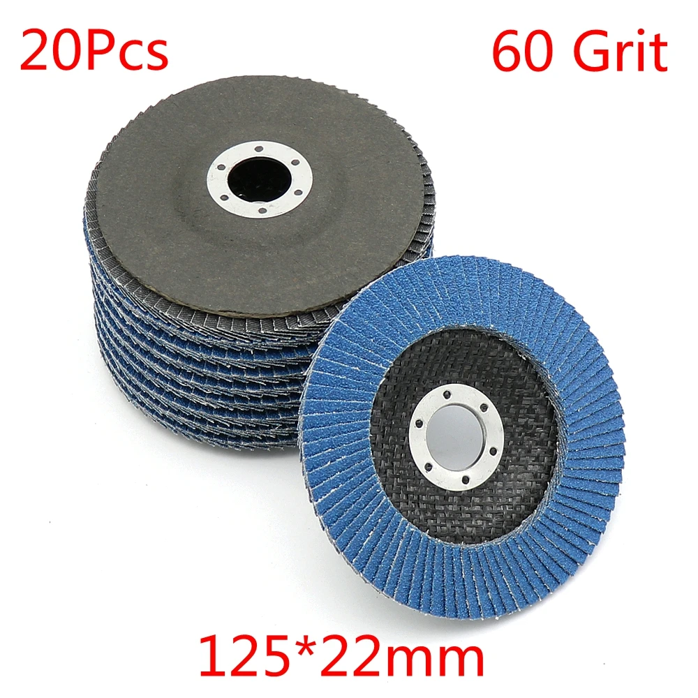 20Pcs 60 Grit Zirconia Flap Disc Sanding Grinding Wheels For 4.9'' Angle Grinder