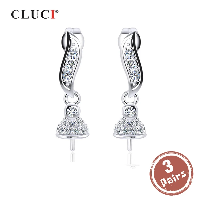 

CLUCI 3 pair wholesale Silver 925 Drop Earrings for Women Pearl Mounting Zircon Earrings Jewelry for Women Wedding SE088SB