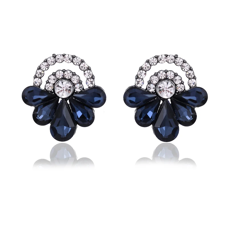 LUBOV Colorful Crystal Petals Women Rhinestones Stud Earrings Elegant Flower Piercing Earrings for Girls Party Jewelry Gift