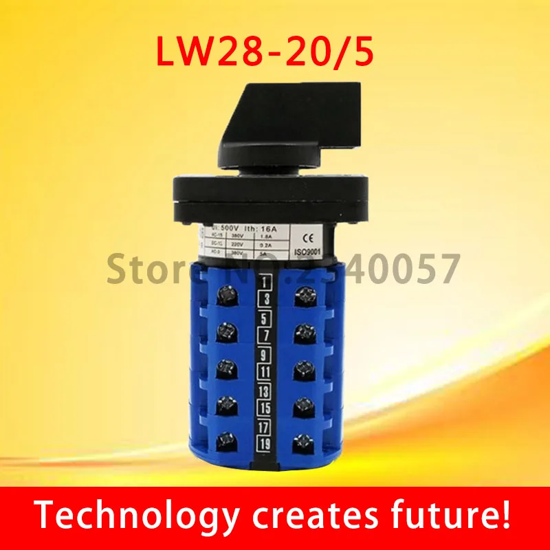 LW28-20A Universal Switch , 3Position 4/8/12/16/20Terminals Rotary Cam Changeover Switch 550V 20A 1/2/3/4/5 knots