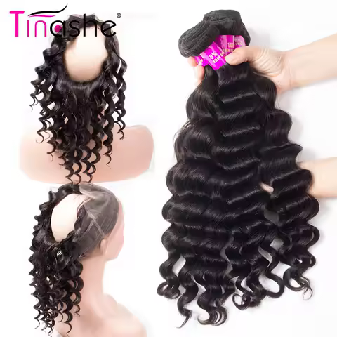 Tinashe Hair 360 Lace Frontal With 2 3 Bundles Remy Peruvian Hair Bundles With Closure Loose Deep Wave Bundles With Closure