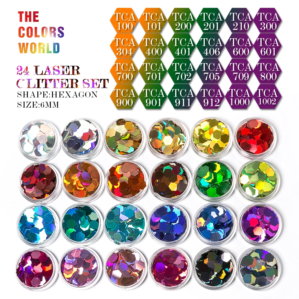 24 Laser Holographic Colors Hexagon Shape glitter for Nail Glitter  art decorations makeup facepaint nail polish DIY Accessorie