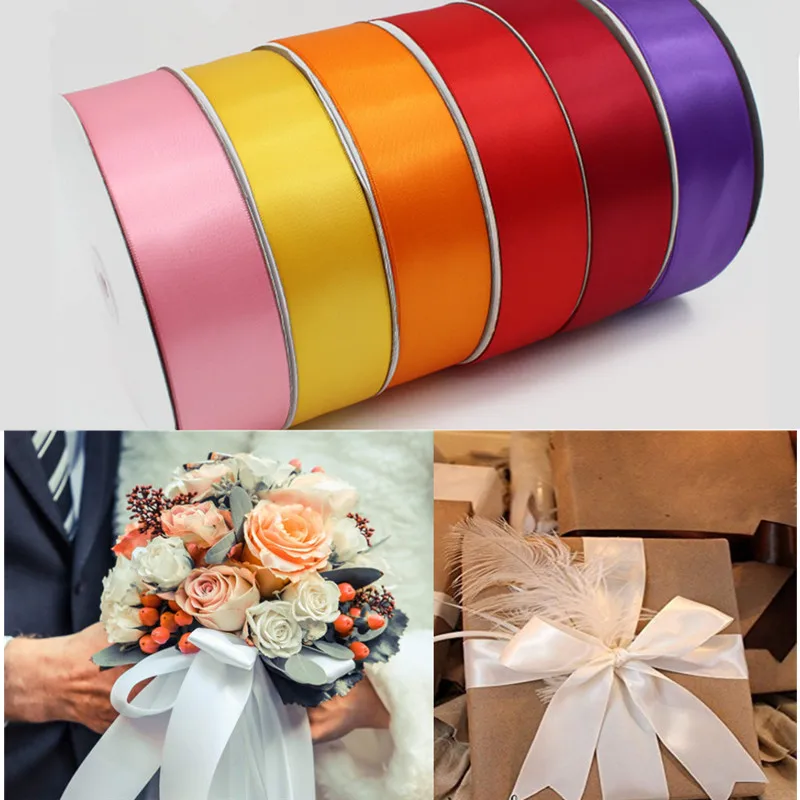 Vendita calda 5 Yard (50mm) nastri Ci Sono Un Sacco di Colori di Colore Solido Nastri di Raso Da Sposa Decorativo Da Imballaggio Confezione Regalo