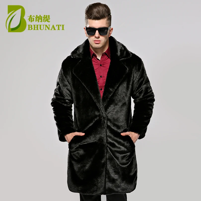 BHUNATI Men's Coat Lapel Long Sleeve Casual Zipper Hoodie Winter Warm Coat Faux Fur Coat For Men