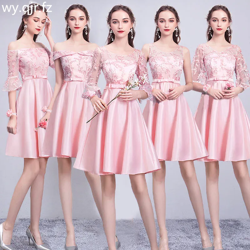 ASL-53 # Gris Champagne Rose Demoiselle D'ints Robes courte à lacets Nouveau Ajuster Groupe Mariage Banquet Graduation Robe filles en gros