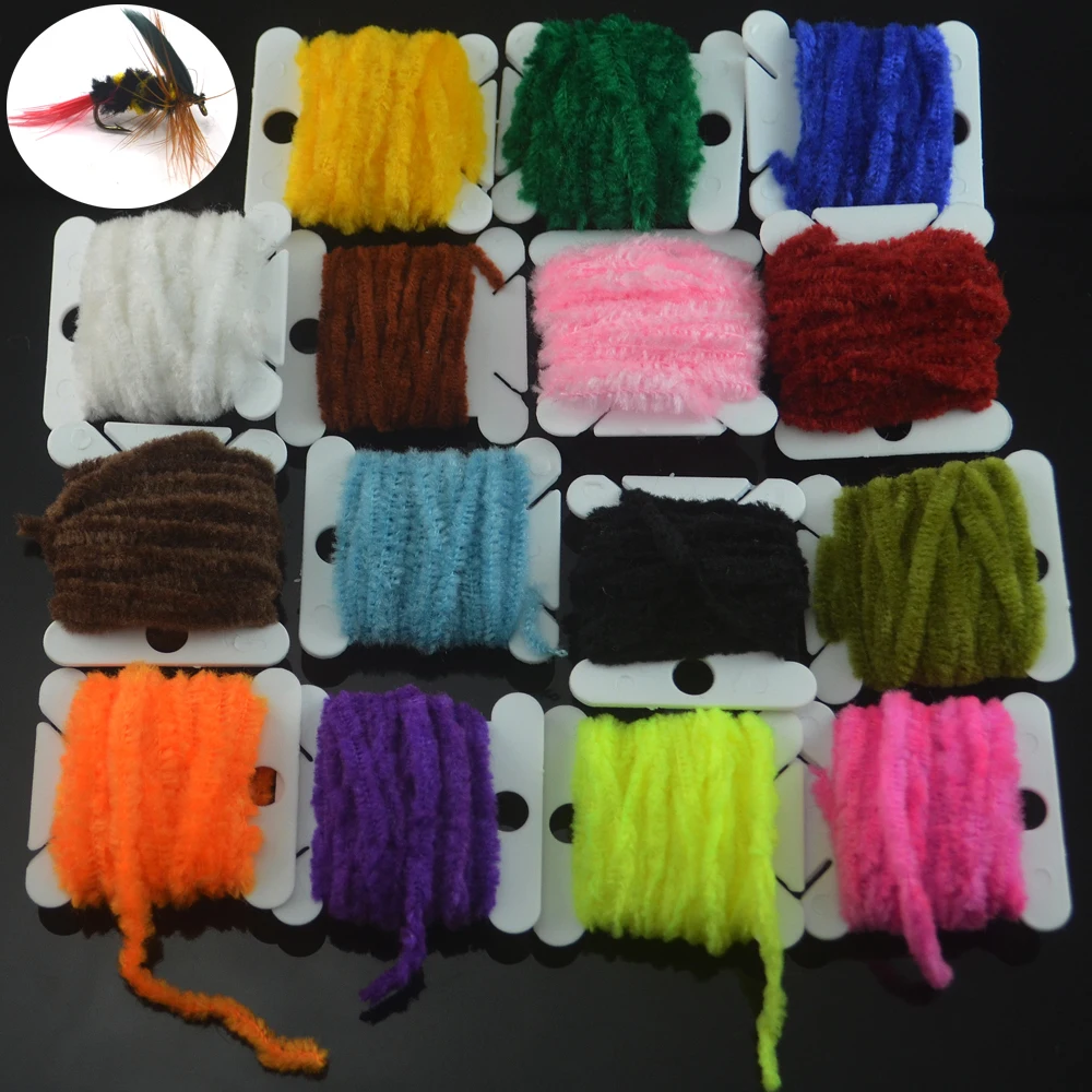 MNFT 2 Carte di Mosche di Pesca Legatura Materiale Del Corpo Fly Tying Orpello Ciniglia Per Lanoso Bugger Vermi Rayon Ciniglia Lane e Filati Fly