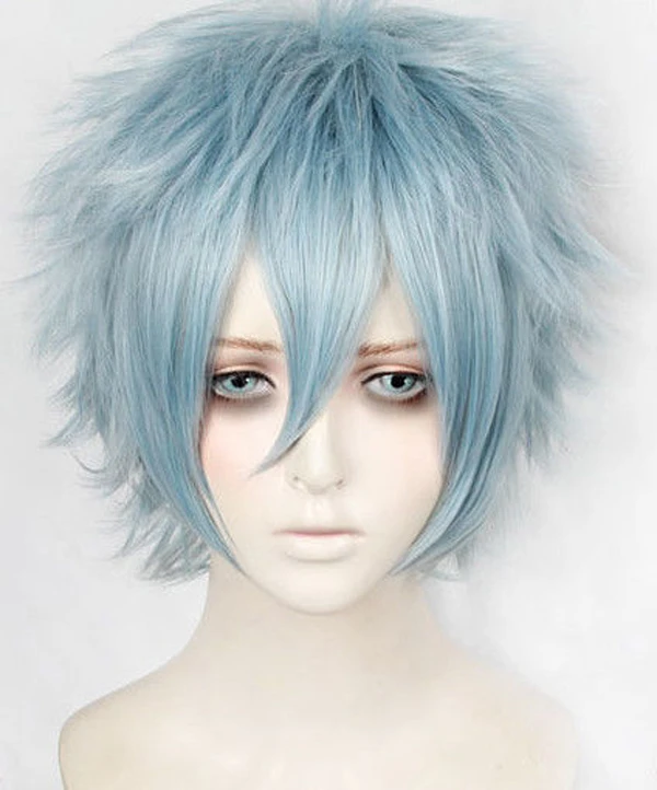 Anime Hiro Akademia Shigaraki Tomura Wigs Short Gray Blue Mixed Curly Cosplay Wig + Wig Cap