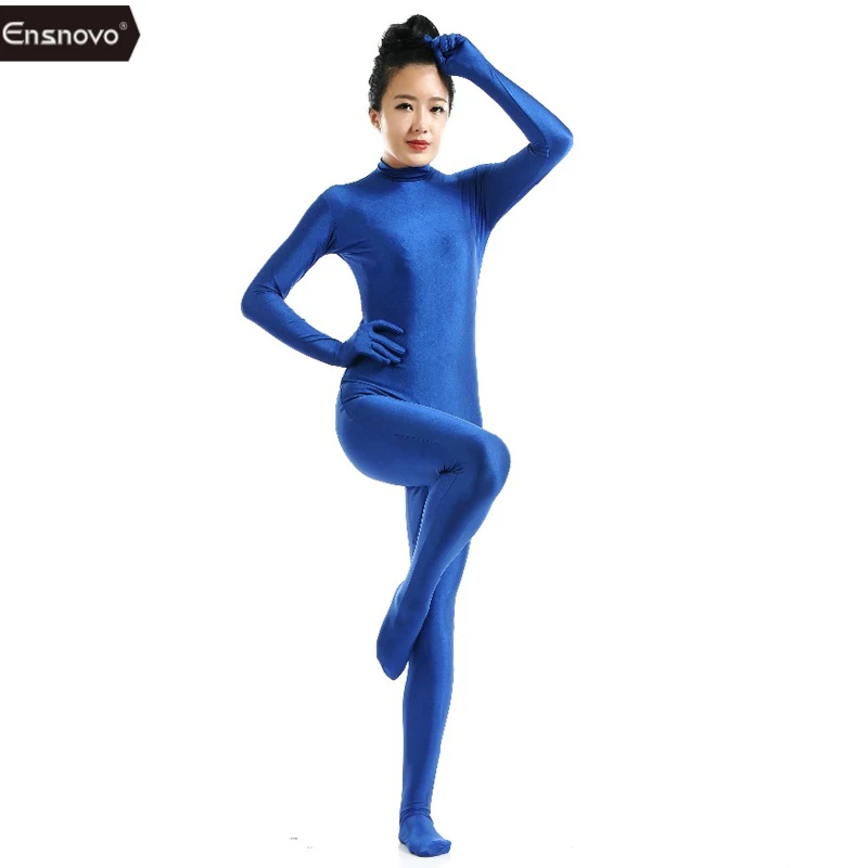 Ensnovo Blue Spandex Zentai Full Body Skin Tight Jumpsuit Zentai Suit Bodysuit Costume For Women Unitard Nylon Dancewear