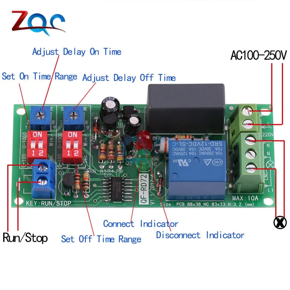 Dual Time Adjustable Cycle Delay Timing Relay Repeat ON OFF Switch Infinite Loop Timer Module AC 100V 110V 120V 220V 230V 240V