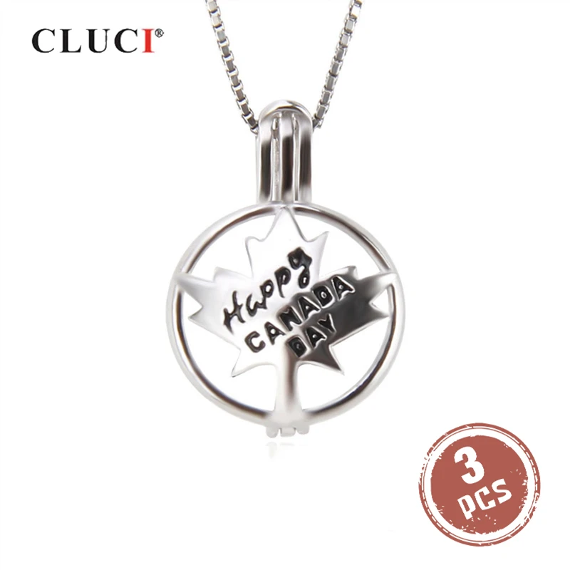 

CLUCI 3pcs 925 Silver High Quality Maple Leaf Flag Cage Pendant Canada Day Celebration Pendant Accessary Charms Jewelry SC302SB