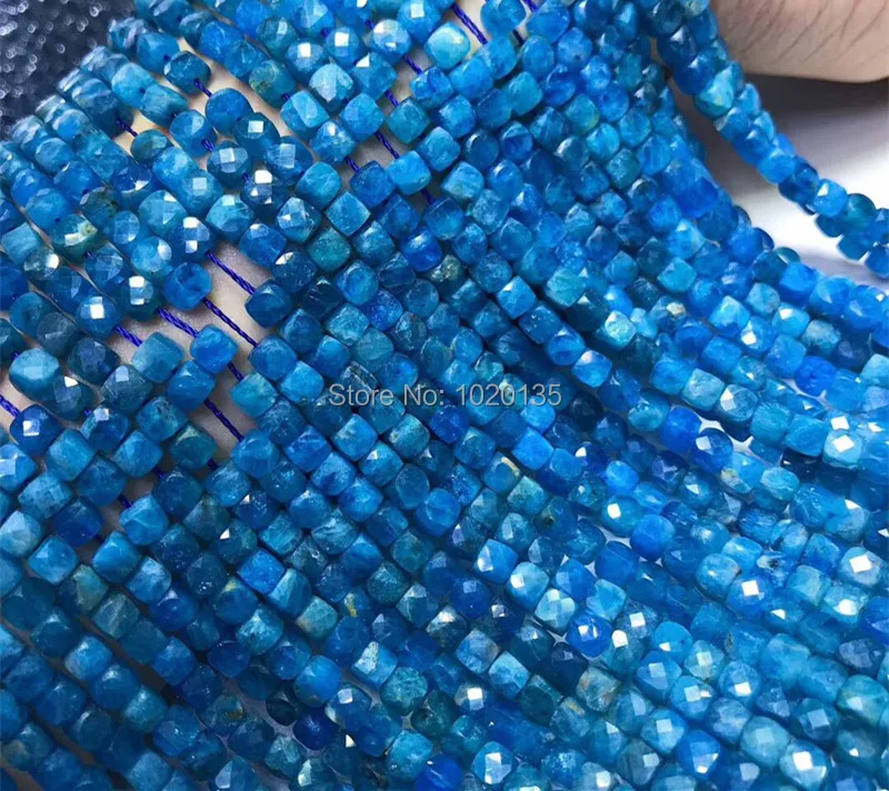 

APATITE BLUE square faceted 4-5mm nature for making jewelry necklace 38CM FPPJ wholesale loose beads