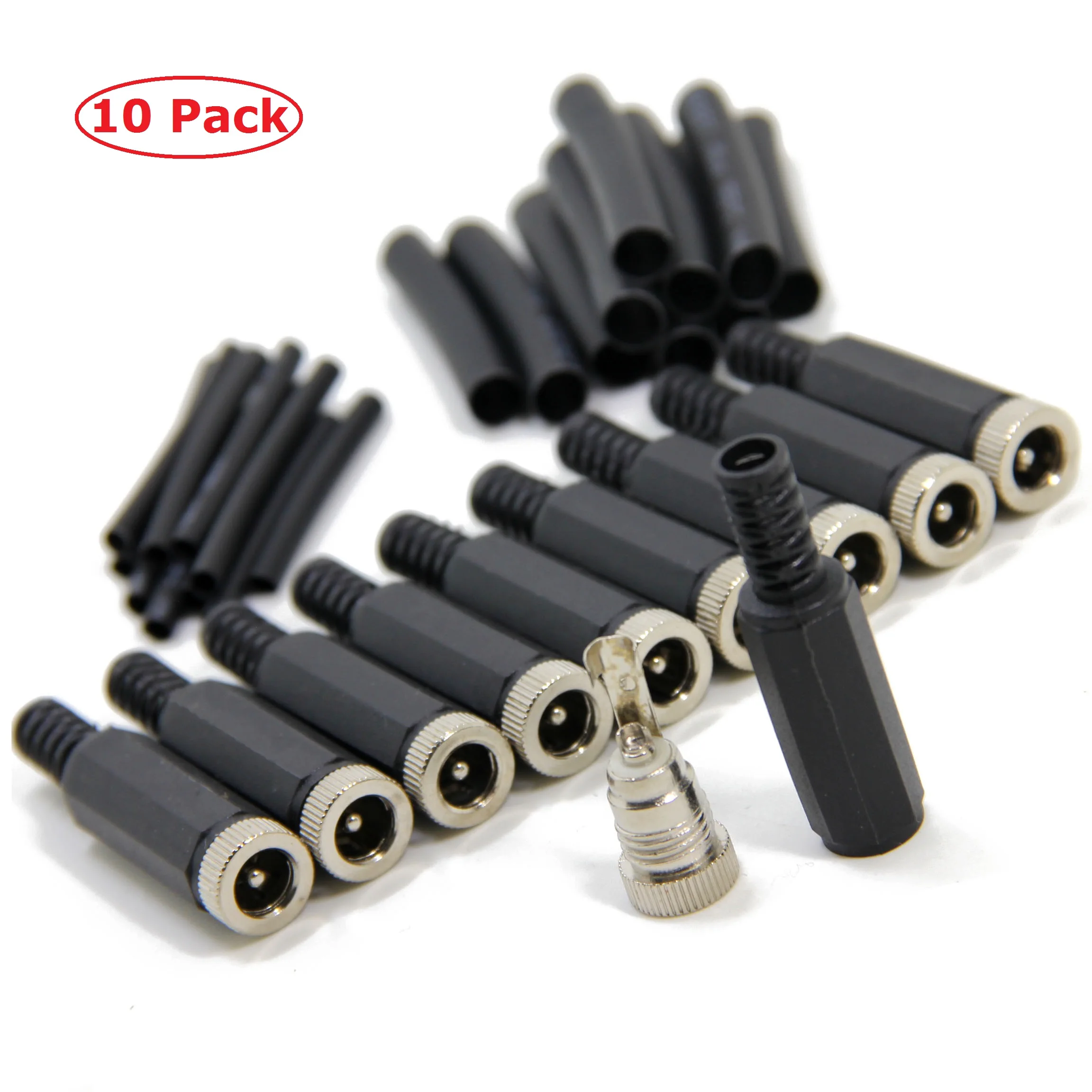 Ancable Replacement 10-Pack 5.5x2.1mm DC Female with Shrinkle Tube Solder Type Barrel Power Supply Socket for CCTV DVR Camera