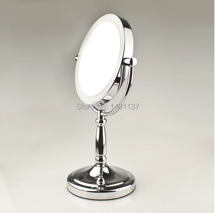 Fashion brass material bathroom dressing magnifying mirror brass material  retractable double faced mirror LED light