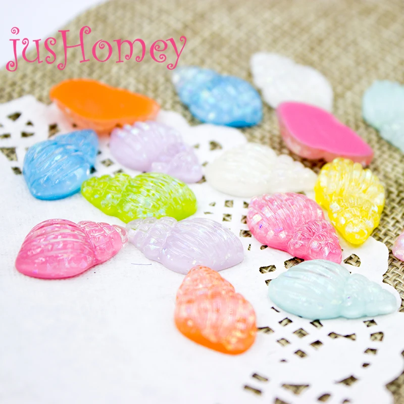 20 PCS ประกายเรซิ่นเปลือกหอย Flatback Conch Cabochons สำหรับโทรศัพท์กรณีตกแต่ง DIY Craft Supply