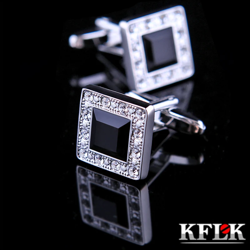 

KFLK Jewelry fashion shirt cufflinks for mens Brand cuff buttons Black Crystal cuff links High Quality abotoaduras guests