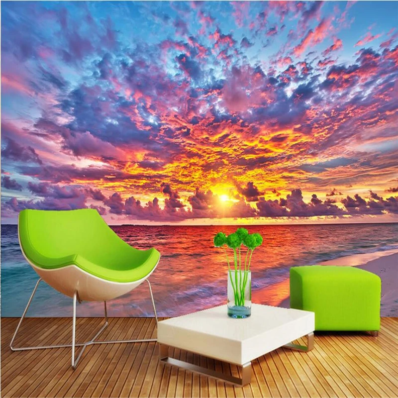 wellyu Sunset fire cloud beautiful TV background wall custom large mural green silk wallpaper papel de parede para quarto