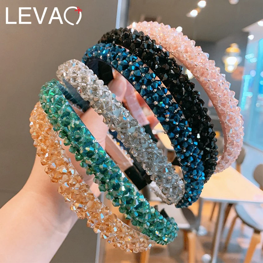 Levao Women Baroque Style Multicolor Rhinestone Hairband Wide Crystal Headbands Women wedding Hair Hoop Womens Hair Accessories