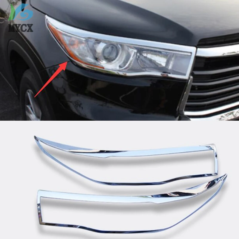 

ACCESSORIES FIT FOR TOYOTA HIGHLANDER 2014 2015 KLUGER CHROME FRONT HEADLIGHT LAMP COVER TRIM HEAD LIGHT MOLDING