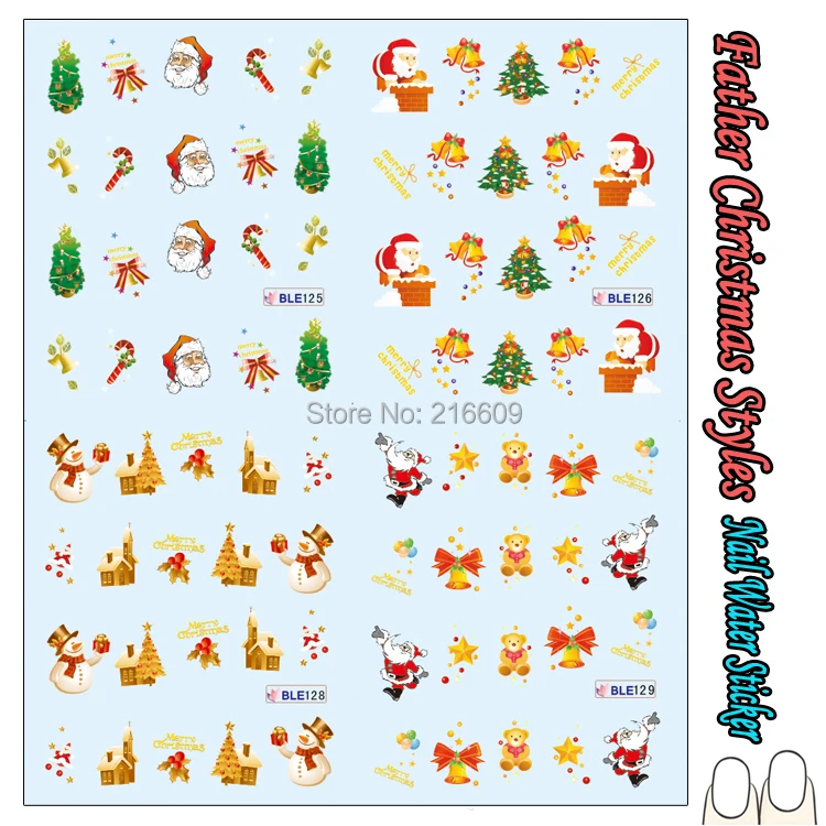 Nail Sticker 22Sheets/Lot Bear Father Christmas Nail Art Sticker Snowman Nail Water Transfer Sticker Decal Decoration BLE122-132