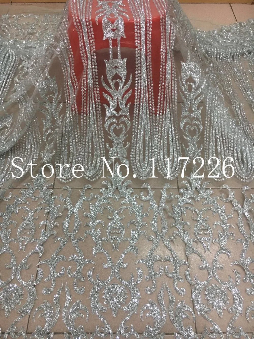 

Hot sale JRB-52718 african glitter lace fabric in silver popular french net lace with glued glitter for fashion dress