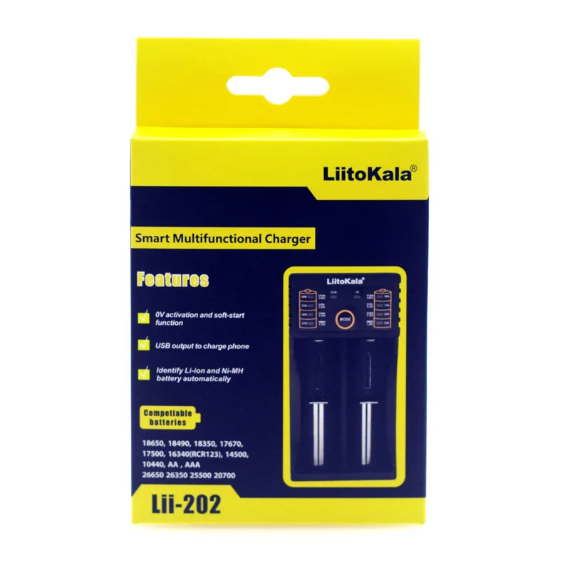 O original lii-202 liitokala carregador de bateria inteligente com funcao de banco de potência usb para ni-mh bateria de i